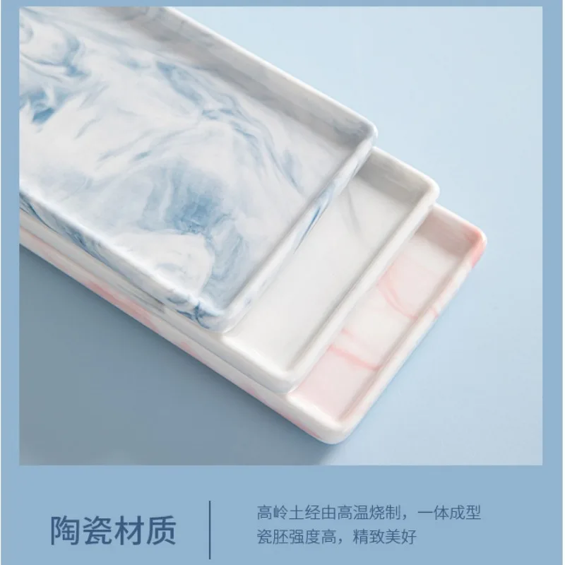 Rectangular Ceramic Tray Creative Marble Pattern Storage Plate Nordic Style Bathroom Storage Tray Jewelry Cosmetics Organizer 5