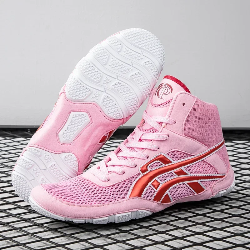 Stivali Da Wrestling Da Uomo Traspiranti Scarpe Da Boxe Da Donna Professionali Rosa Rosso Unisex Fight Combat Wrestling Shoes Power Exercise