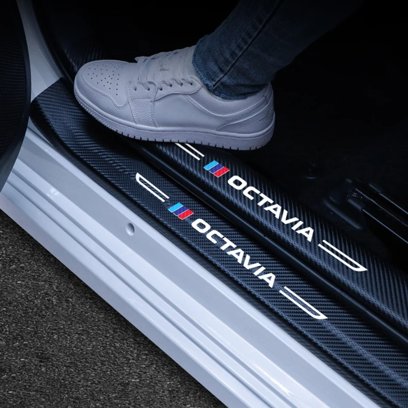 Carbon Fiber Car Door Sill Protector Film Rear Bumper Stickers for Skoda Octavia A7 2015 2016