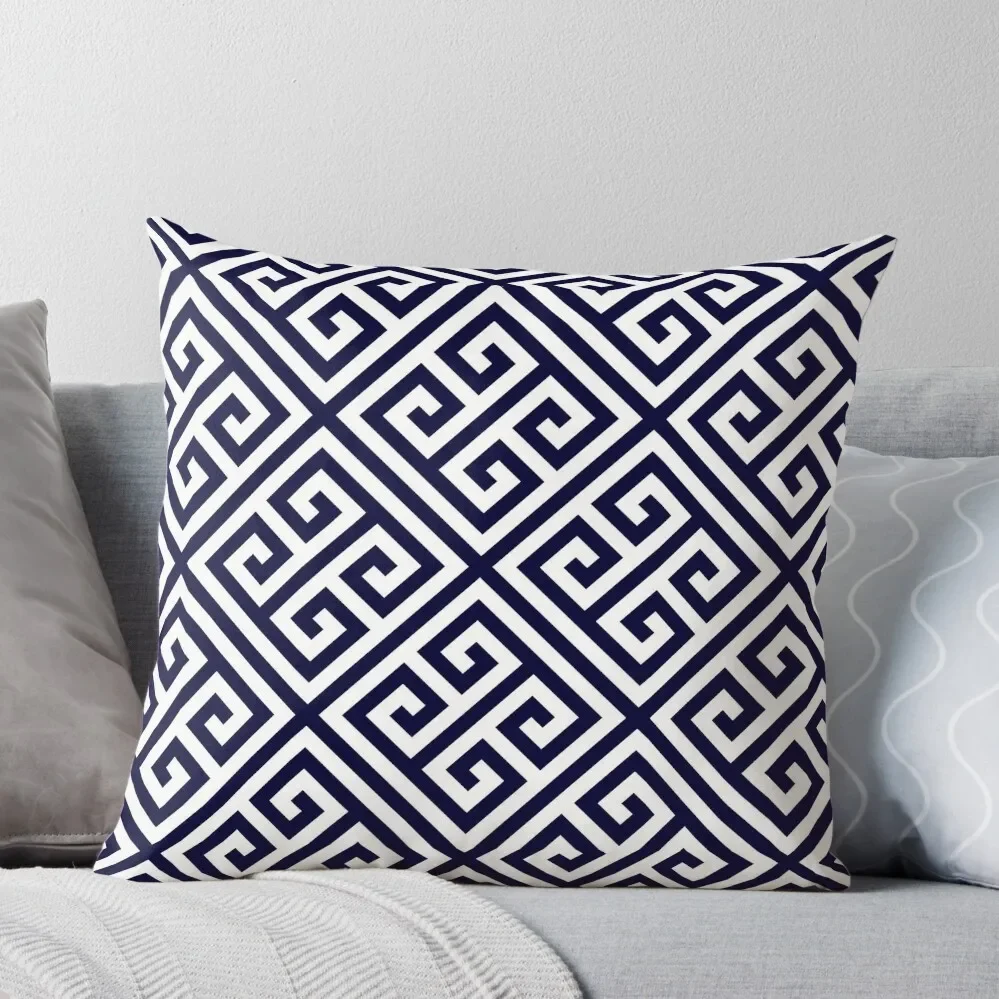 

Greek Key Navy Blue And White Diagonal Pattern Throw Pillow christmas pillow case luxury home accessories Ornamental Pillow