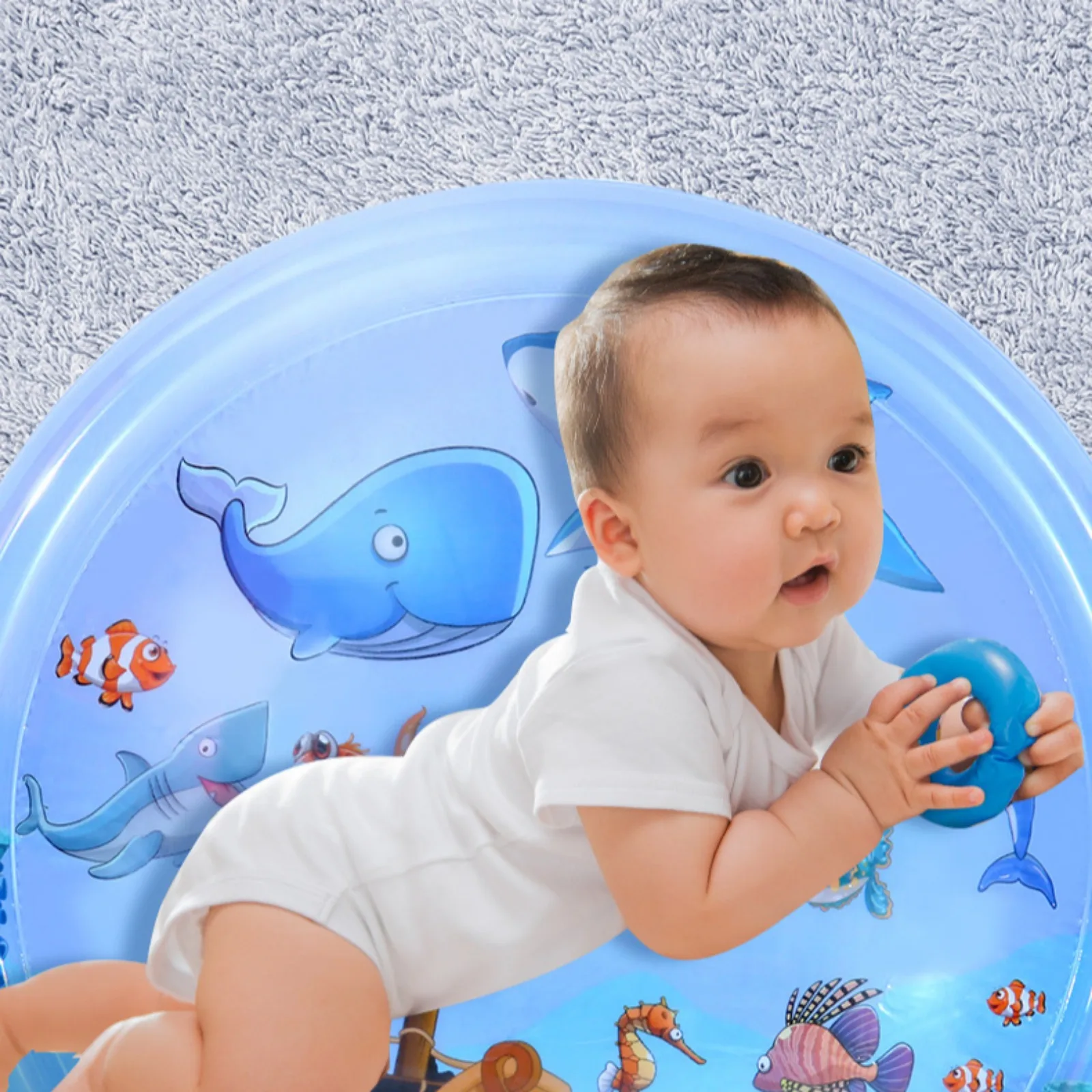 1 Piece 100x100 Blue Kids Baby Splash Water Pad, Large Thickened Inflatable Mat, Infant Fun Crawl Toy, Aquatic Play Mat 6