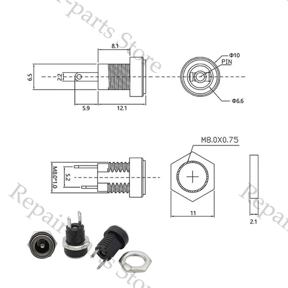 10 Stück Gleichstrom 2,1 1, 5 2,5x5,5mm Steck verbinder Gleichstromst ecker Stecker Buchse Buchse Mutter Schalttafel einbau Gleichstrom adapterst ecker – Detail 3