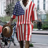 Vintage Plaid Knitted Outfits Mens Summer Loose Short Sleeve V Neck Pullover And Shorts Knit Two Piece Suits Men Oversize Suits 1
