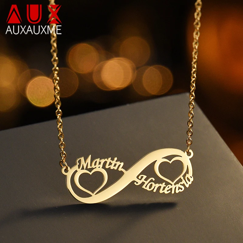 Auxaux Collane Con Nome Personalizzato Per Le Donne In Acciaio Inossidabile Personalizzato Infinito Ciondolo Cuore Coppia Amico Gioielli Regali