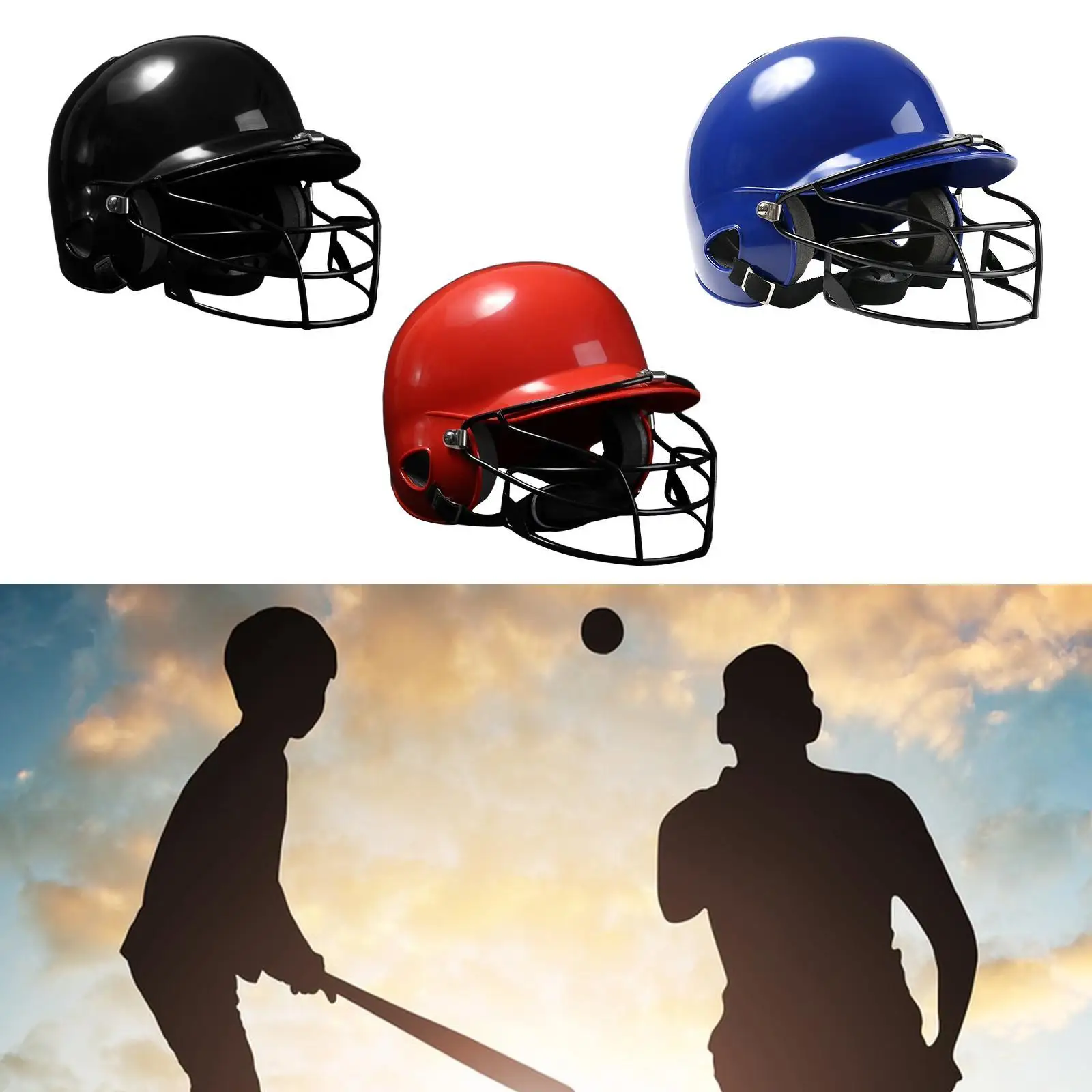 Baseball Batting Helmet with Facemask Sports for Adults Softball Combat Helmet Breathable Face Mask Face Guard Head Protector