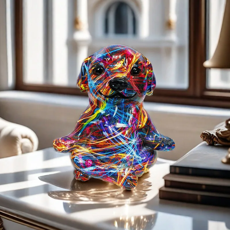 

Creative Dazzling Colorful Yoga Dog Money Bank Ornament Desktop Office Decoration