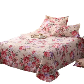 Washed Cotton Flat Bed Sheet Solid Bed Cover Single Double Queen King Size Linens Soft 1pcsBedspread +2Pcs Pillow Covers