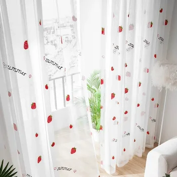 Cartoon Cute Strawberry Children Girl Interior Sheer Curtains Modern Home Decoration Tulle Curtain for Kitchen, Bedroom, Living Room 1