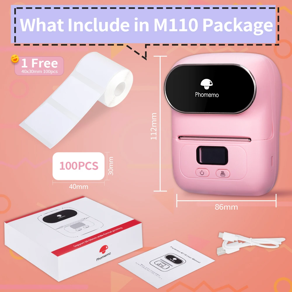 Phomemo M110 Mini Portable Thermal Label Printer Self-adhesive