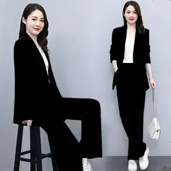 2022 Autumn New Fashion Suits Wide-leg Pants Two-piece Women's Casual Blazers Jacket Trousers Set Korean Elegant Business Wear