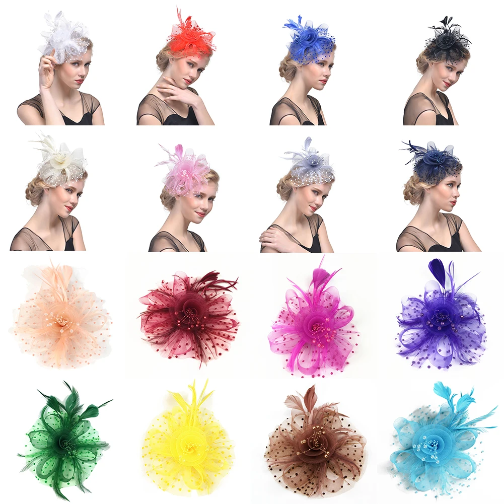 Fashion Fascinators Hat Women Cocktail Tea Party Headwewar Flower Mesh Ribbons Feathers Fedoras Hat Headband or a Clip for Girls