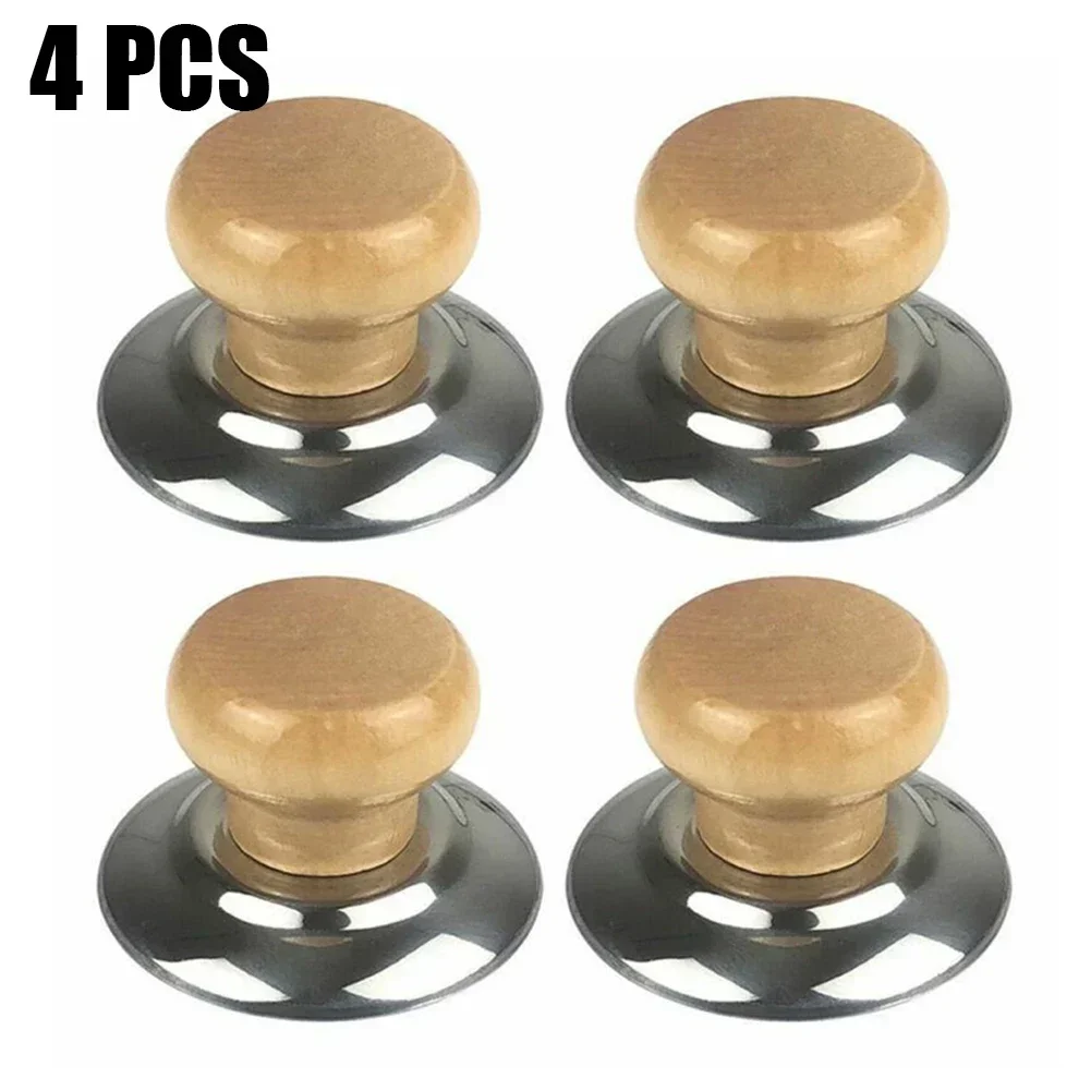 Wood Handle Pot Lid Knob It Can Be Used For Frying Pans 2.24 X 1.54inch Accessories Screw Gasket Stainless Steel