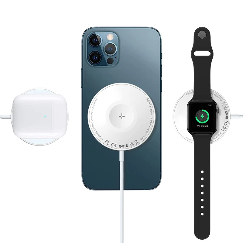 Portable Magnetic 3 in 1 Wireless Charger Base QI 15W Fast Charging Magnet Adsorption Pad For Iphone 13/12/iwatch 6/7/Airpods | Мобильные