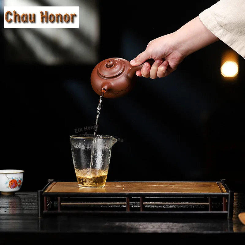 210ml Retro Yixing Purple Clay Teapots Handmade Tang Feather Pot Raw Ore Mud Kettle With Infuser Chinese Zisha Tea Set Cafes