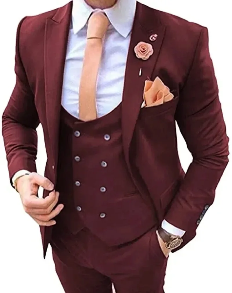 Navy Blue Slim Fit 3 Pieces Tuxedos Groom Wedding Men Suit Tuxedo Terno Masculino De Pour Hommes Blazer(Jacket+Pants+Vest)