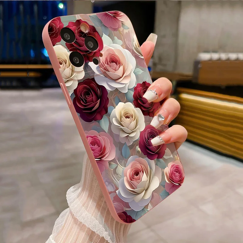 Luxury Rose Floral Pattern Shockproof Matte Soft Phone Case