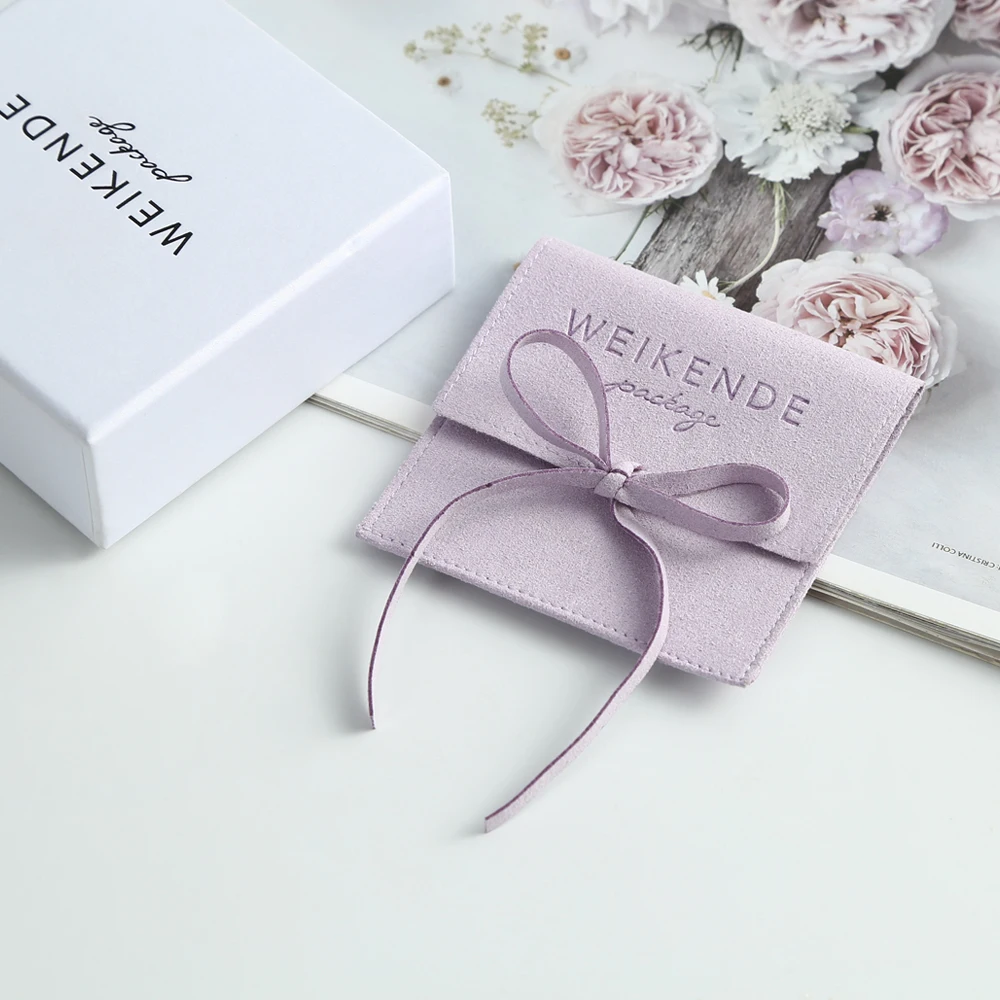 100pcs Envelope Pouches Purple Microfiber Jewelry Packaging Small Bag Ring Earrings Necklace Suede Storage Pouches Custom Logo