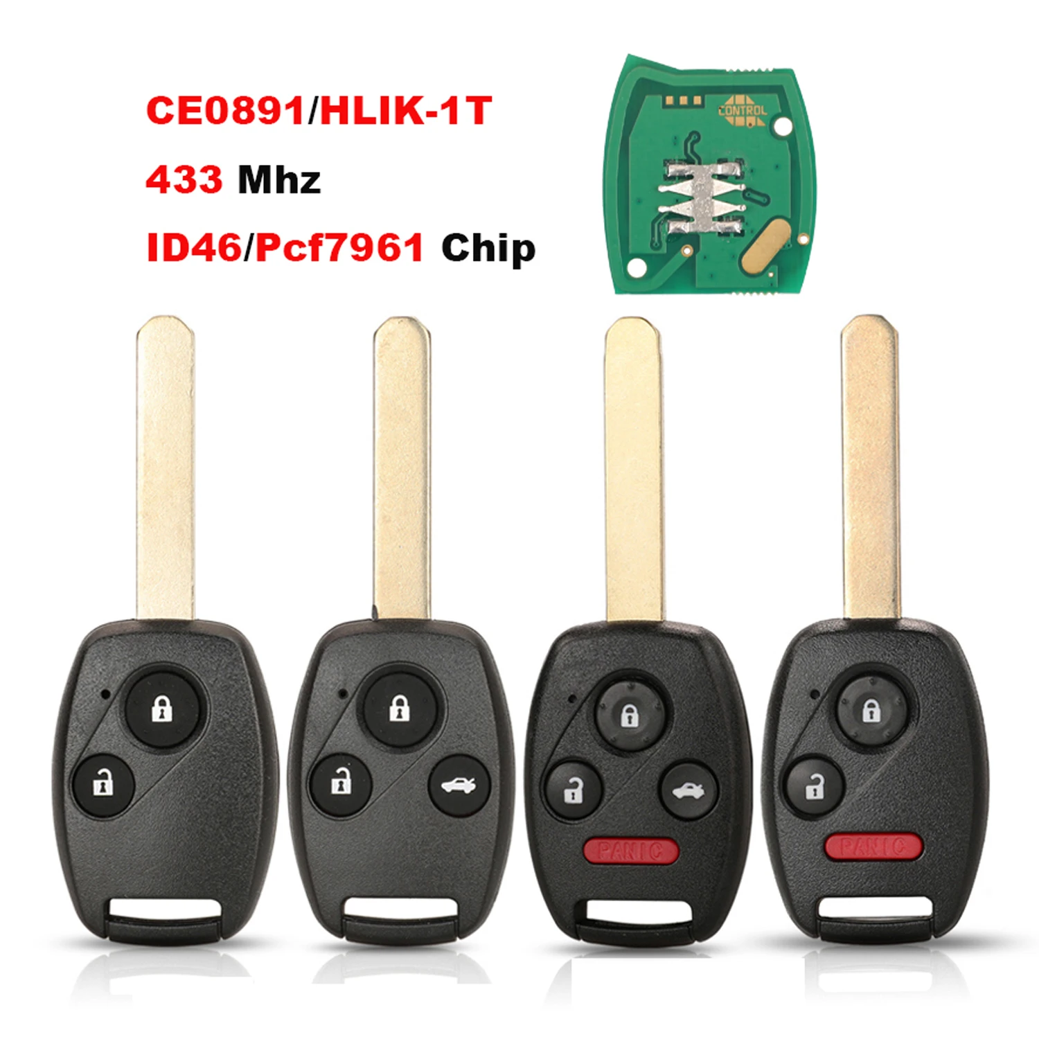 Remote Key Fob For Honda Accord Element Pilot CR-V HR-V City Jazz Odyssey Civic CE0891/HLIK-1T 433MHZ ID46/pcf7961Chip qcontrol car remote key suit for honda ce0891 hlik 1t accord element pilot cr v hr v fit insight city jazz odyssey fleed 433mhz