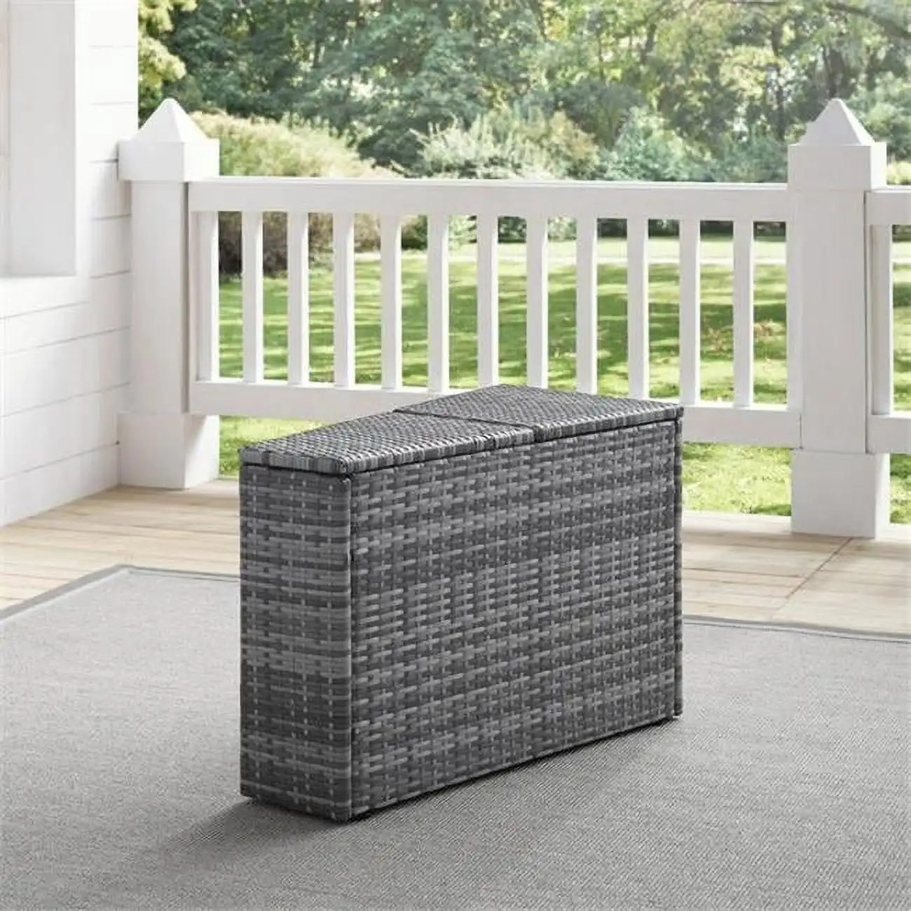 

Crosley Catalina Wicker Patio Storage Arm Table in Gray