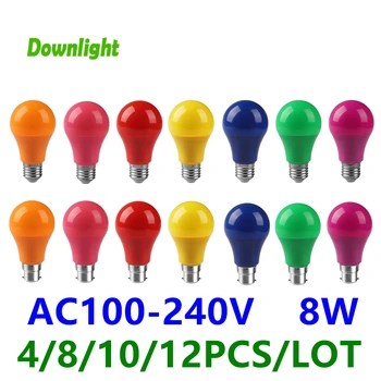 다채로운 LED 전구 램프, Bomlillas E27 B22 베이스, 다채로운 LED 조명, Lampada 앰플, 8W AC 100-240V 손전등, A60 전구, 홈 데코