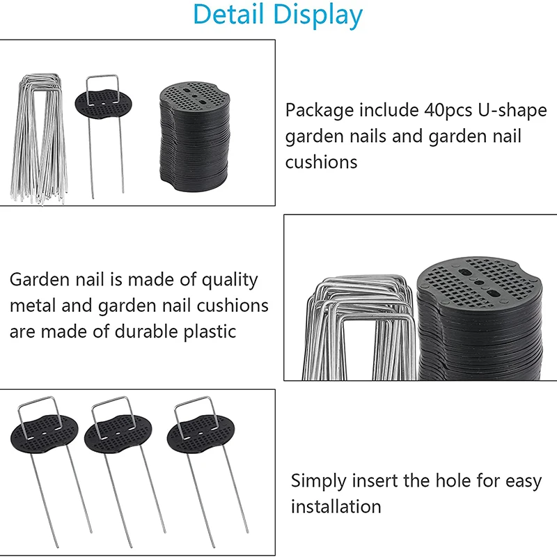Garden Stakes Pegs 40Pcs U-Shaped For Weed Fabric Landscape Netting