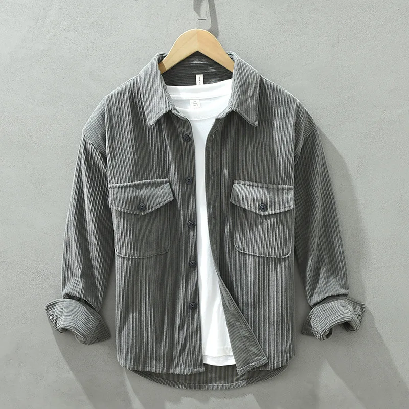 

Autumn Winter New Corduroy Cotton Shirt Men's Casual Loose Long-sleeved Multi-pocket Comfortable Skin-friendly Top C2159