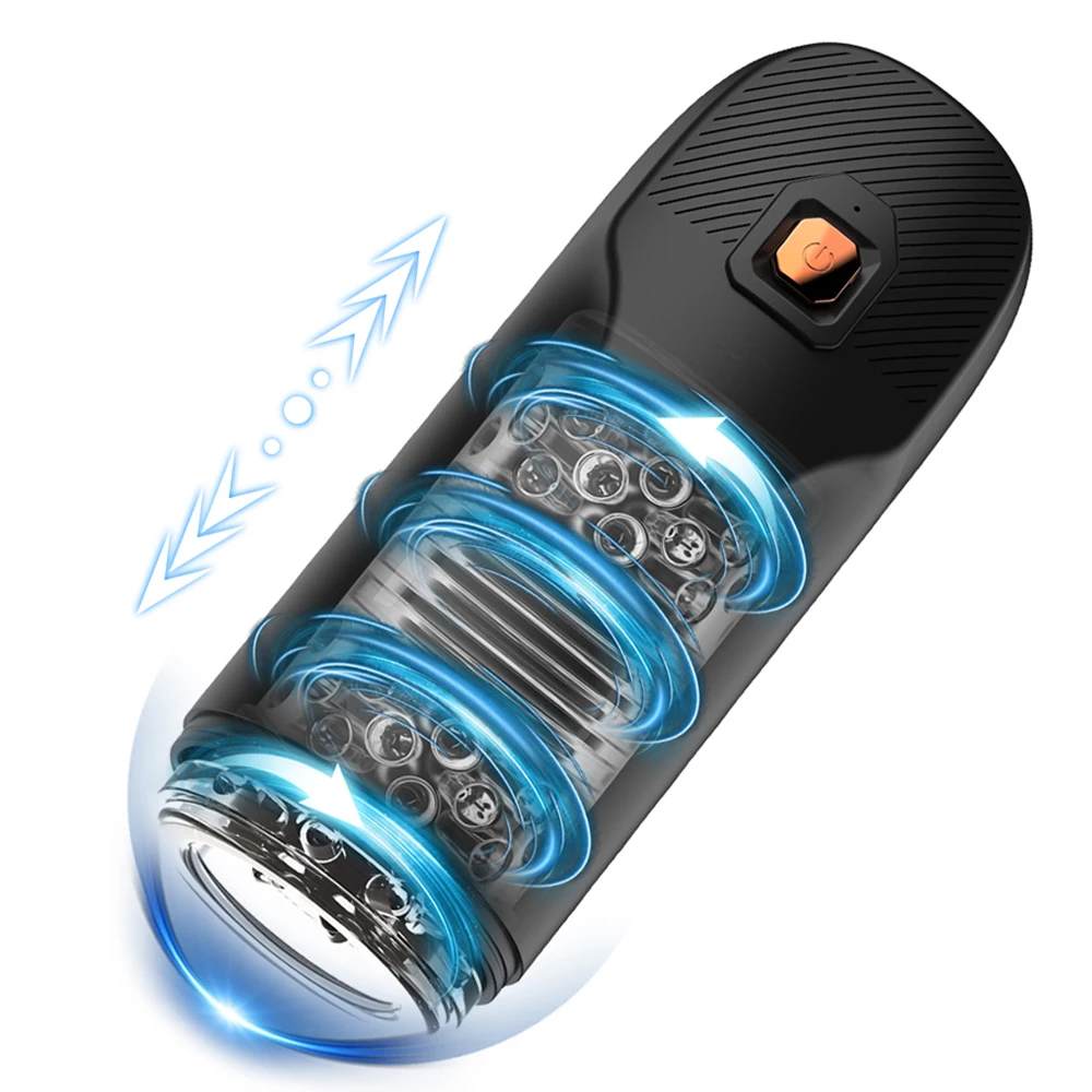 Male Masturbator Adult Sex Toys Automatic Stroker with 9 Thrusting & Rotating 3D Realistic Transparent Textured Sex Machine