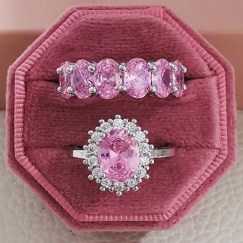 2026 New Luxury Fashion silver color Pink Engagement Wedding Band Eternity Ring For Women Christmas Gift Love Jewelry Z2 6