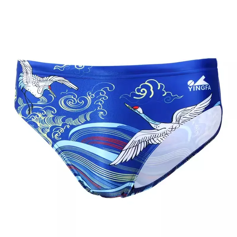 YINGFA Men's Swim Briefs Printed Swimming Trunks Triangle Blue Professional Swim Short For Training and Competition men swimming trunks