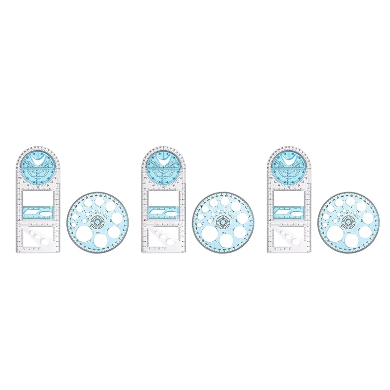 

6 Pcs Multifunctional Geometric Ruler Plastic Circle Drawing Tool Drafting Templates Clear Graphic Design Tools
