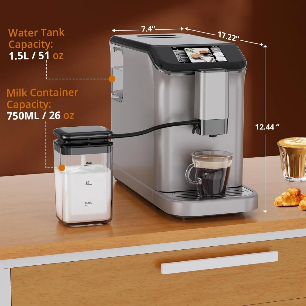 Automatic Espresso Machine, Coffee Machine with Grinder, Espresso Maker with Automatic Milk Frother, 20 Bar Latte Machine 4