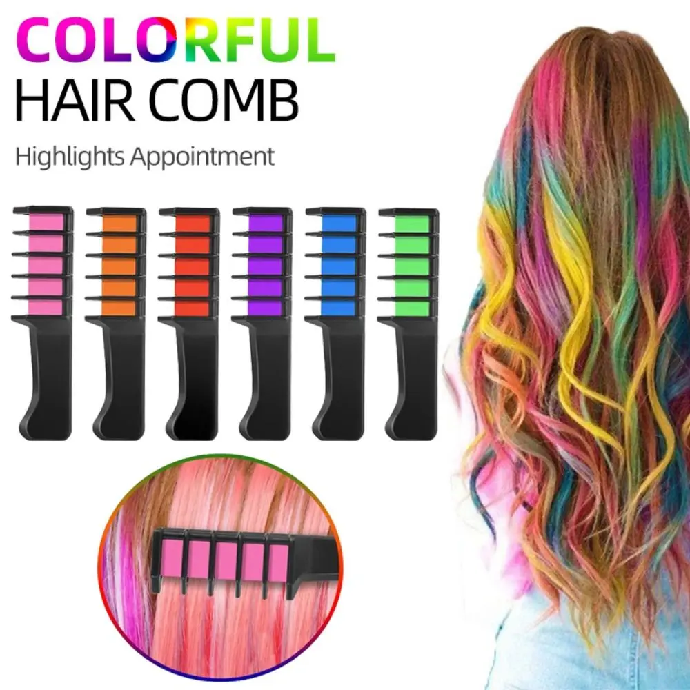 

Washable Hair Chalk Comb Highlight Stripe Color Temporary 6 Colors Hair Dye Marker Mini Disposable Hair Color Dye Women Girls