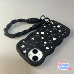 3D Wave Strap Cute Elegant Flower Soft Phone Case Cover for Poco C3 (Black L2153)