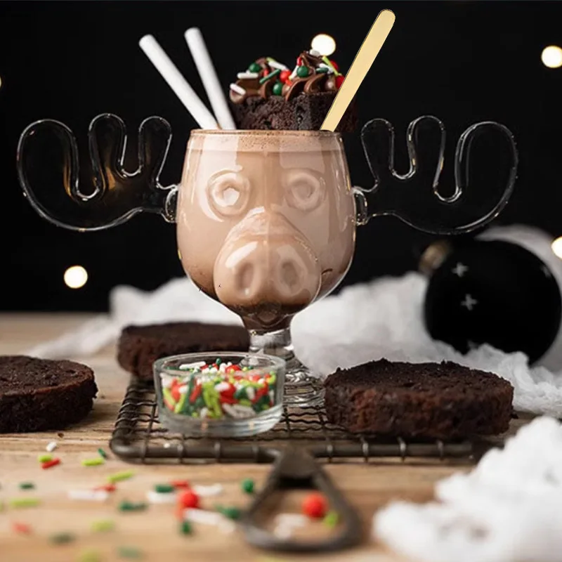 Christmas Mug Creative Elk Glass Home Milk Glass Wine Wine Christmas Reindeer Head Cocktail Cup 1 PC 240ml 8oz coffee glass cup glass mug heat resistant coffee glass cup glass measuring cup glass tea cup glass tumbler glass whiskey cup glass coffee mug glass straw cup glass cup