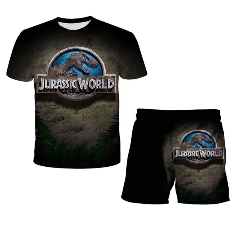 Summer 3D print Dinosaur Print T-Shirt Kids Summer Jurassic Park Boys Shorts Suit Cartoon Jurassic Dinosaur Top fashion Suit Clothing Sets expensive