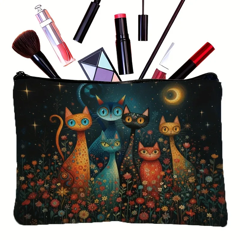 Verspielte Kosmetiktasche mit Katzenmotiv, tragbare Kosmetiktasche, Stifthalter für Studenten, Snacktasche, vielseitige Aufbewahrungstasche, Münzgeldbörse – Detail 7