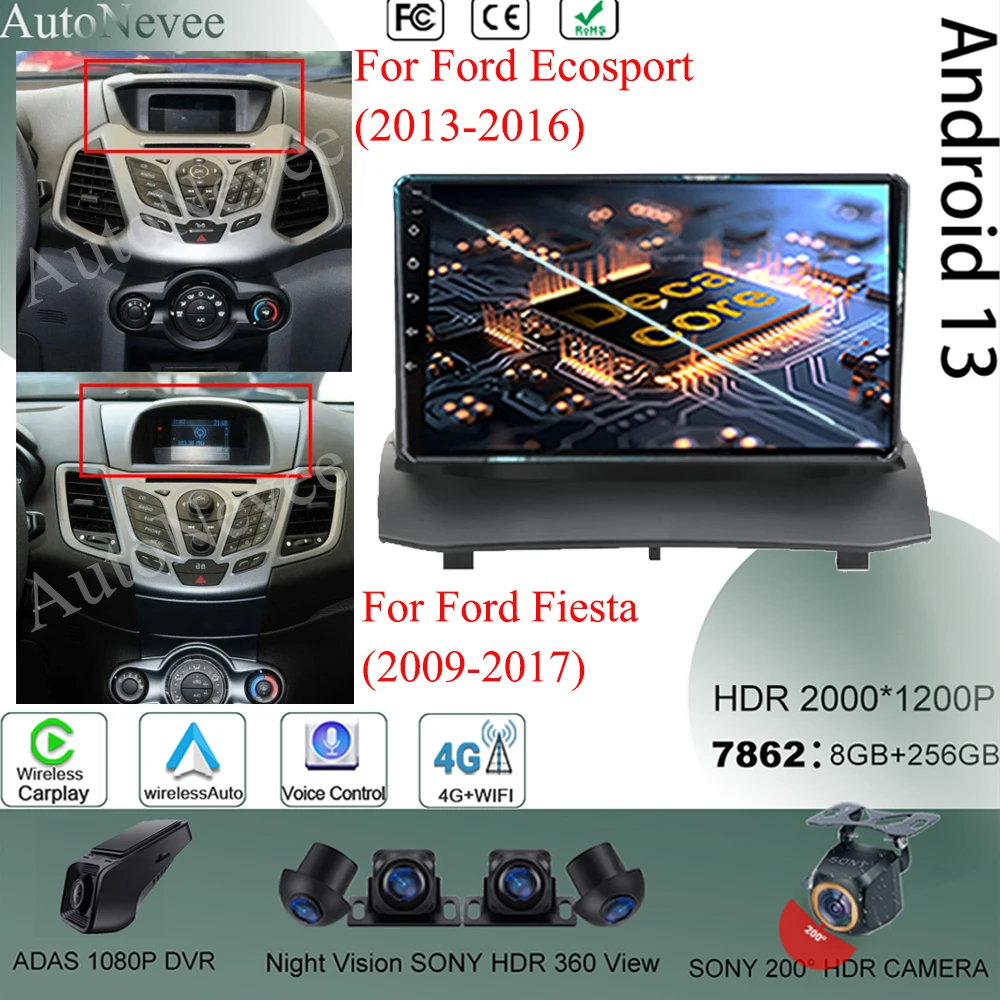 7862 Android Per Ford Fiesta Mk7 2009 - 2017 Per Ford Fiesta Mk7 2013 - 2016 Touch Video Bluetooth Stereo Qled Screen Carplay