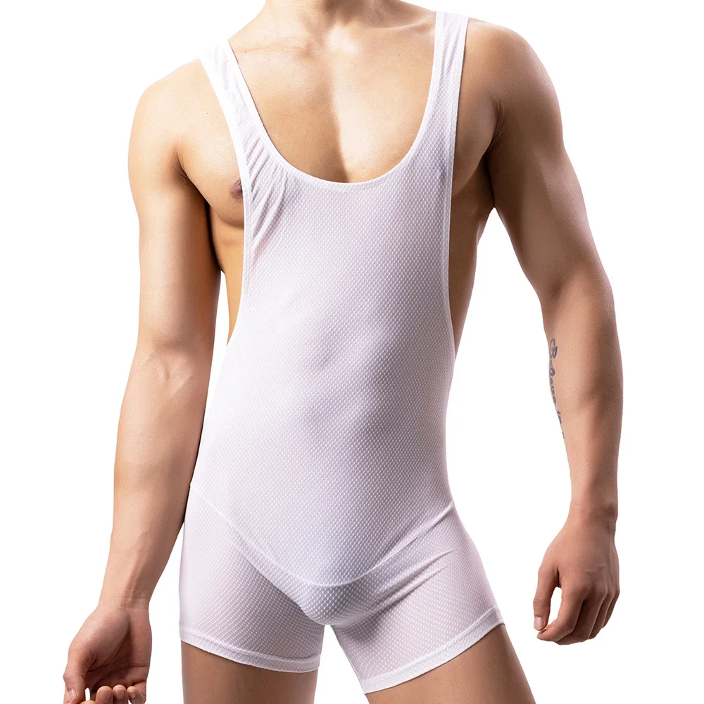 Solid Men Fitness Bodybuilding Wrestling Singlet Underwear Shapers Sexy Strech Tight Leotard Singlet Jumpsuit Tank Top Bodysuit