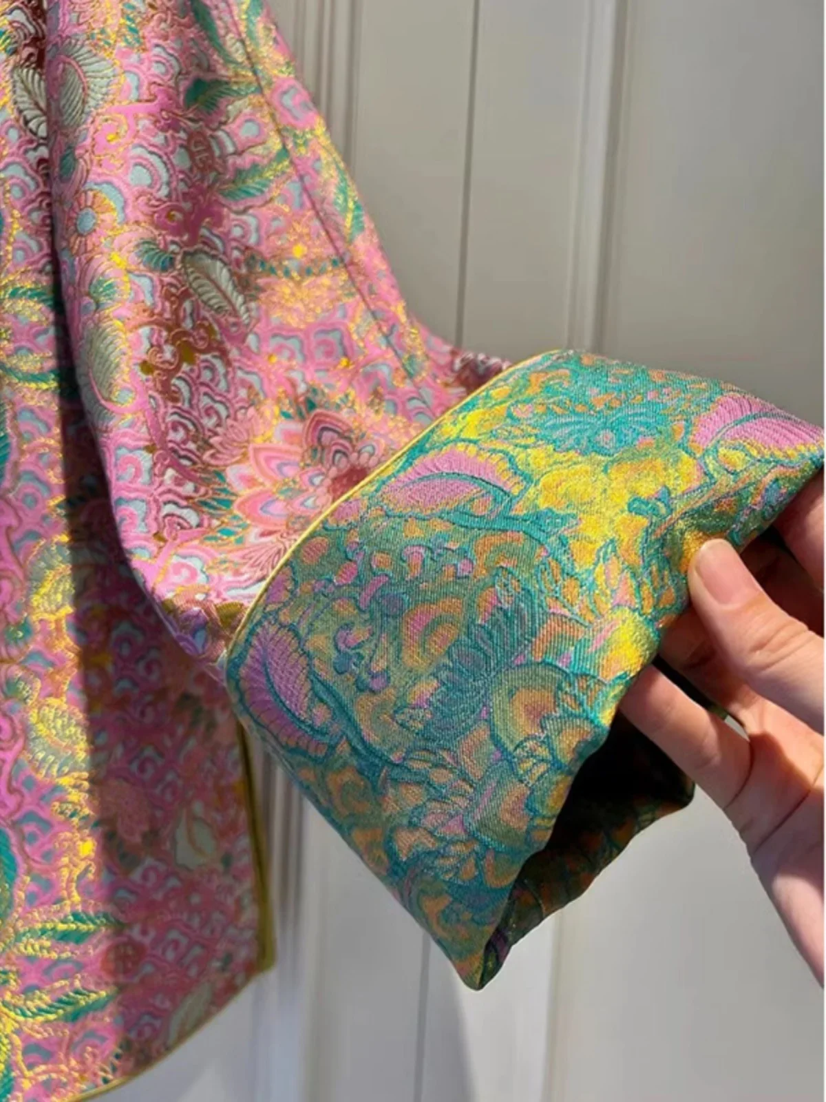 Song Top Pink Printed Jacket Vintage Button Round Neck Cardigan Chinese Style Embroidered Top Old Money Style National Coat
