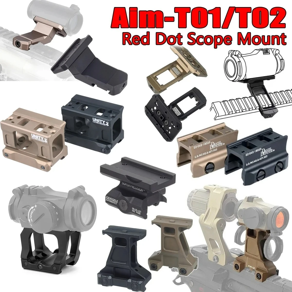 Unity Offset Riser Mount T01 Red Dot UNITY Fast Riser Mount T02 R5 Offset Mount 45° Side Mounts ...