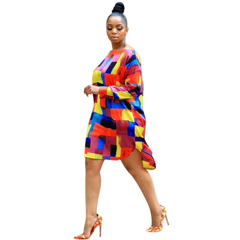 

Dashiki African Dress Women Full Sleeve Knee Length Ropa Mujer 2023 Fashion Print Loose Streetwear Short African Dress Vestidos