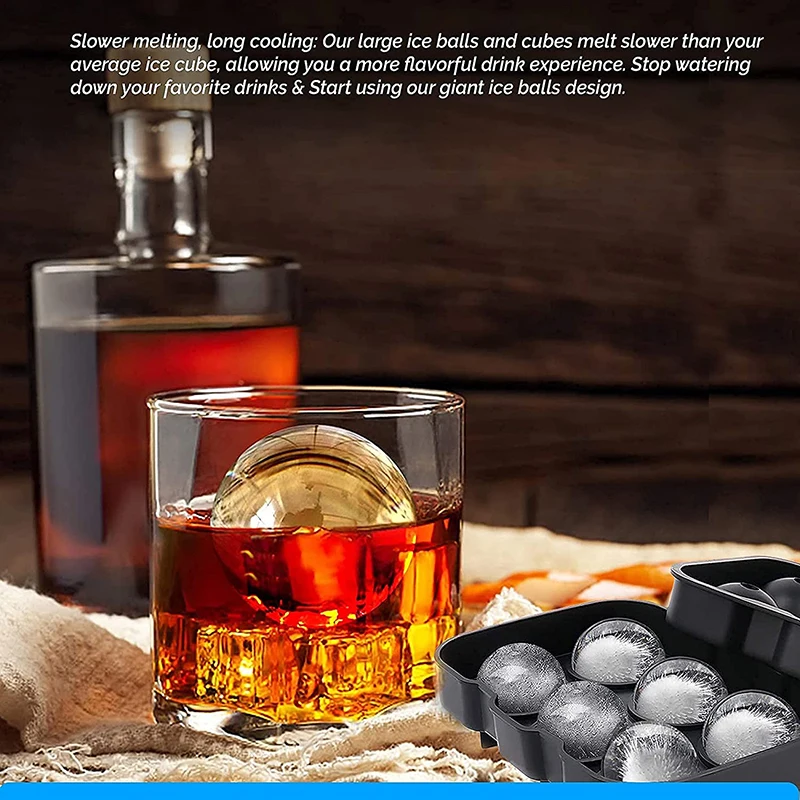 Ice Cube Molds Tray, Large Silicone Whiskey Ice Mold,Round Sphere Ice Ball  Maker & Square Ice Trays for Cocktails, Bourbon, Whiskey Gifts for Men from