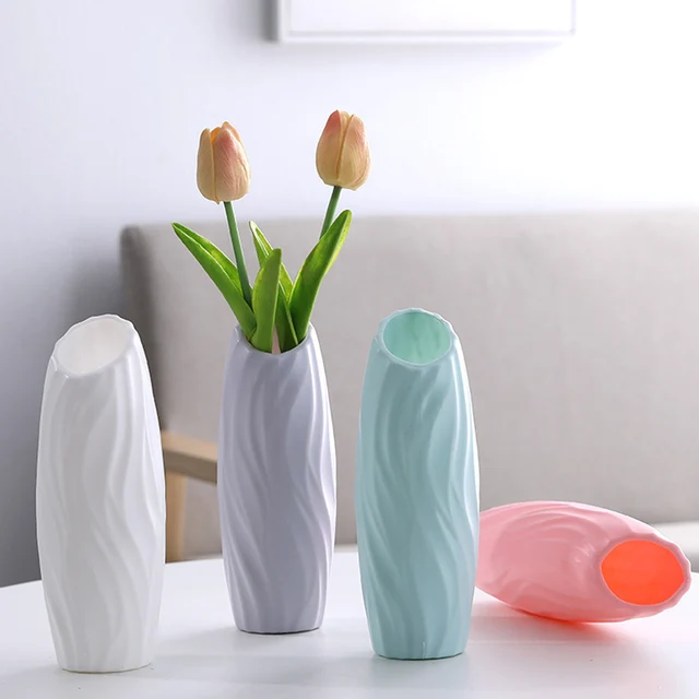 Decorative Vase Living Room Plastic Dry Flower Bottle Flower Vases Printed Circular Modern Home Decoration Floreros Room Decor