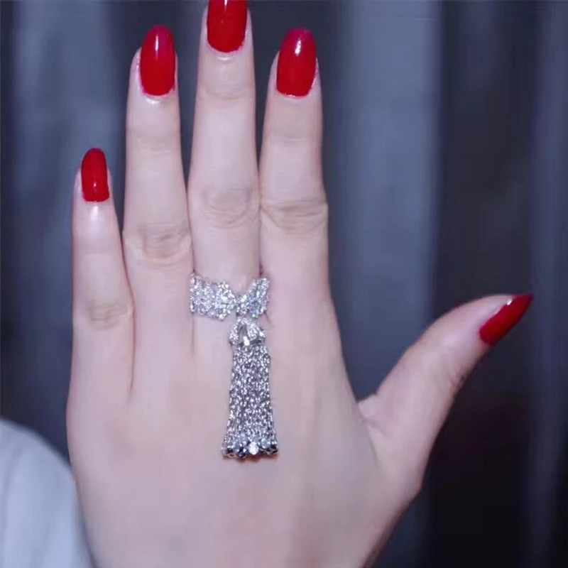 Finger Ring Adjustable Rings LXOEN Luxury Party Tassel Rings For Women Inlay Cubic Zirconia Adjustable Crown Ring