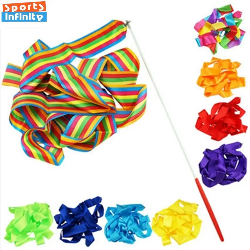 2m 4m Colorful Gym Dance Ribbon Rhythmic Gymnastics Ribbon for Girl Ballet Streamer Twirling Rod Rainbow Stick Sports Training gymnastics ribbon gymnastics streamer rod