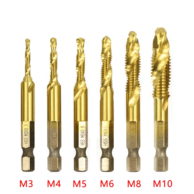 Description Picture 3 of itemTitanium Plated Hex Shank HSS Screw Thread Metric Tap Drill Bits Screw Machine Compound M3 M4 M5 M6 M8 M10 Hand Tools Hotselling