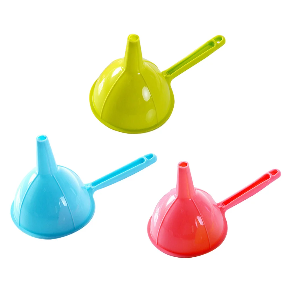 

3pcs Multipurpose Plastic Funnel Long-handled Funnels Kitchen Tool for Liquid Powder (Random Color)