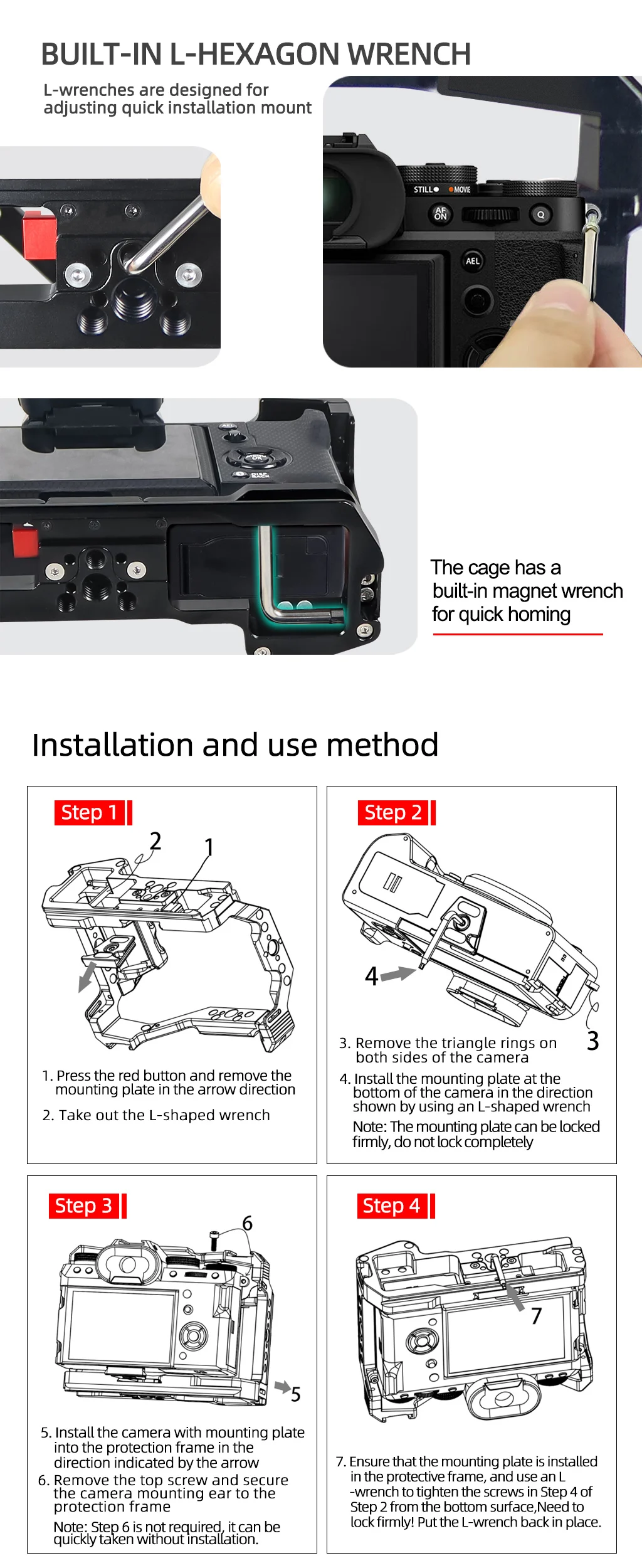 XT5 Käfig Rig Kamera Schutzhülle L-Form Griff Grip Quick Release Platte Halterung Vlog Stabilisator Verlängerung Kit Für Fuji X-T5 – Detail 24