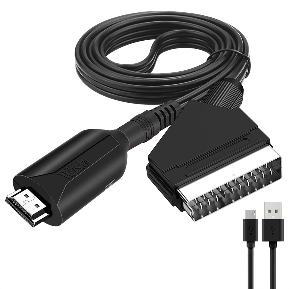 Adattatore Da Hdmi A Scart Cavo Convertitore Audio Video Supporto 1M Pal/Ntsc Per Convertitore Scart Di Segnale Hdtv Dvd Box Con Cavo Di Alimentazione