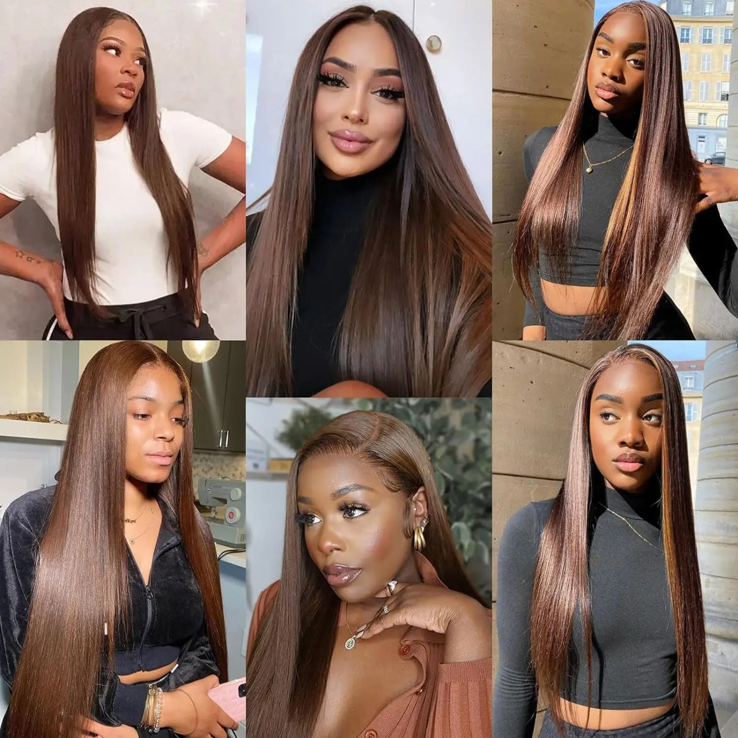 13x4 Chocolate Brown Straight Lace Front Wigs Human Hair 13x6 Transparent HD Lace Frontal Wig Pre Plucked Brown Bleached Wigs - Image 4